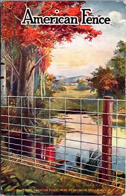 Postcard American Fence Roadside Scene by American Steel & Wire Co Ad Fencing