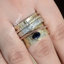 Black Onyx Gemstone 925 Sterling Silver Meditation Spinner Ring Unisex Jewelry