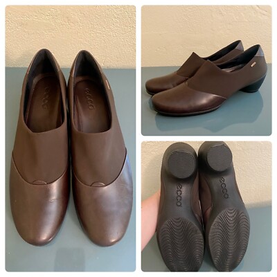 ECCO Sculptured GTX Pumps Womens GoreTex Brown Leather Slip On Shoe $148 41 10.5