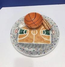 CHIP AND DIP PLATTER...BASKETBALL..CERAMIC..GAME DAY TRAY...WORLD BAZAARS, INC.