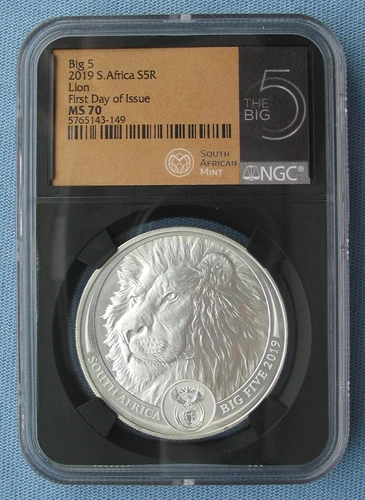 2019 South Africa 5 Rand Big Five Lion 1 oz Silver NGC MS 70 FDOI