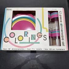 Vtg 12 Piece Colorings Stripe Retro  Dinnerware Set  PMC DallasWare  Texas P-49