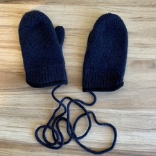 tittimitti 100 Virgin Wool Mittens Kids 3-5Y Navy Blue Knit String OEKO-TEX USA