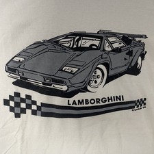 Vintage 1986 Lamborghini Car T Shirt White Size Large