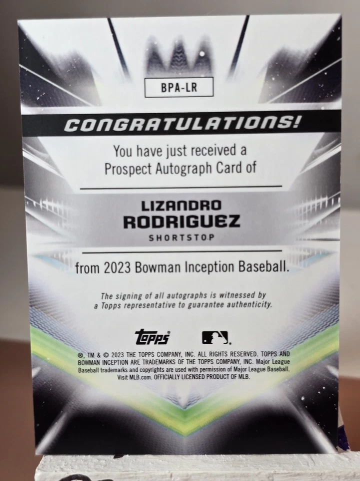 2023 Bowman Inception - Autographs Lizandro Rodriguez #BPA-LR /399  - Image 2 of 2