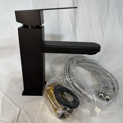 Square Bathroom Faucet Single Handle 1 Hole SUS304 MATTE Black Stainless Steel