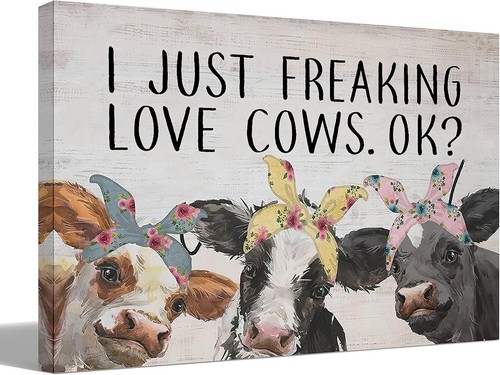 Funny Cows Throw Pillow Cover - 'I Just Freaking Love Cows OK' 18x18 Inch Decor For Cow Lovers