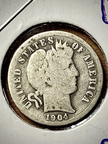 1904-P Barber Dime 90% Silver VG Laurel Wreath Circulated Details FREE SHIPPING