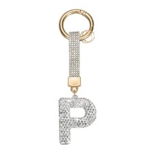 Initial Keychain for Women, Cute Sparkly Rhinestone Key Chains White Letter P 