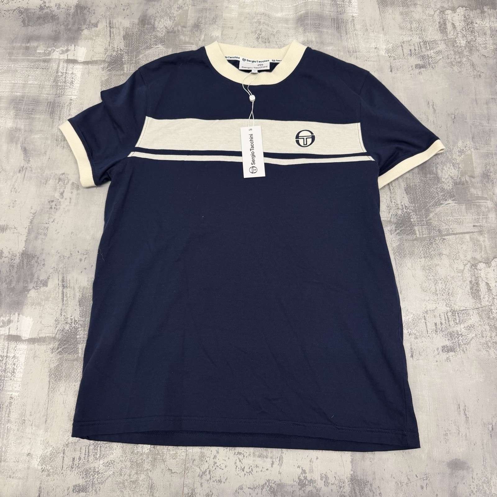 Sergio Tacchini Masters T-Shirt Navy in Men's Size Medium - Image 2