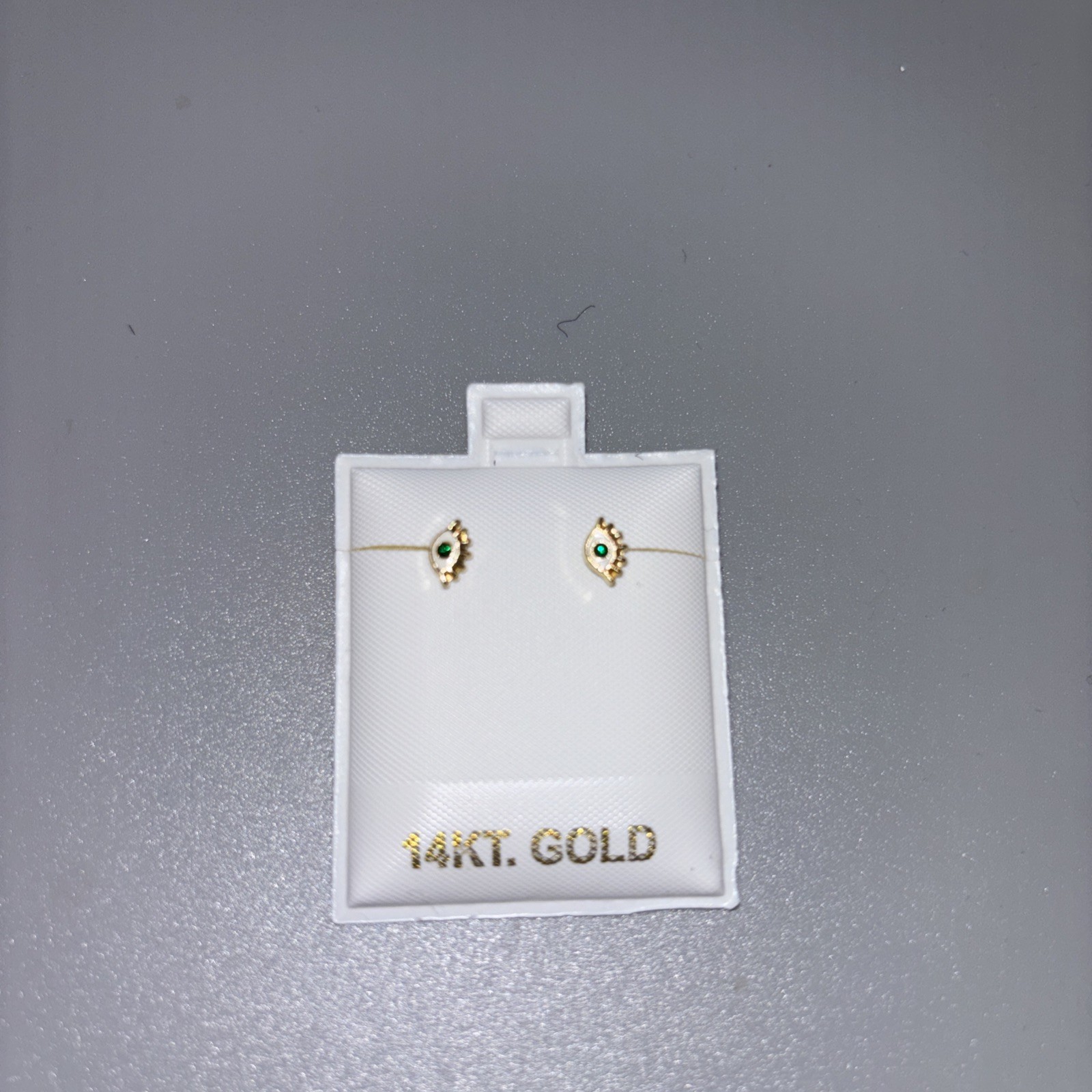 14K Solid Gold Evil Eye Stud Earrings – Minimalis… - image 1