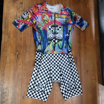 Zoot Mens Large Triathlon Suit Trisuit Skinsuit Cycling Swim L SS Checkered Hit