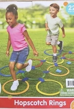 Hey! Play! Hopscotch Ring Game-10 Multi-Colored Plastic Rings and 15 Connectors 