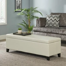 Storage Bench with Soft Cushion Features Pressure-Actuated Hinges