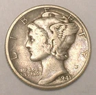 1941 D Mercury Winged Head Dime 10 Cents Silver Coin VF