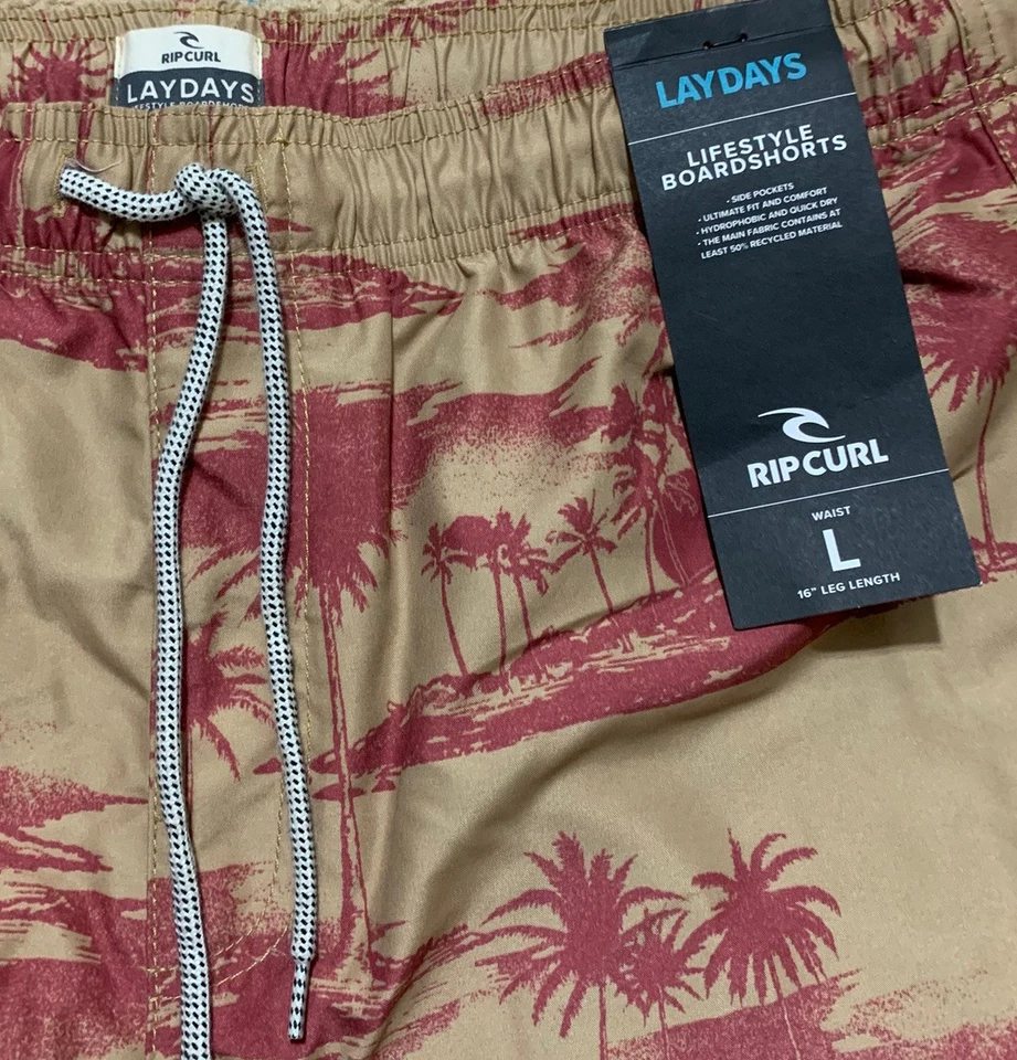 Rip Curl Floral Men’s Board Shorts XL Brand New Tan Red Tropics Elastic Surfing - Image 3 of 4