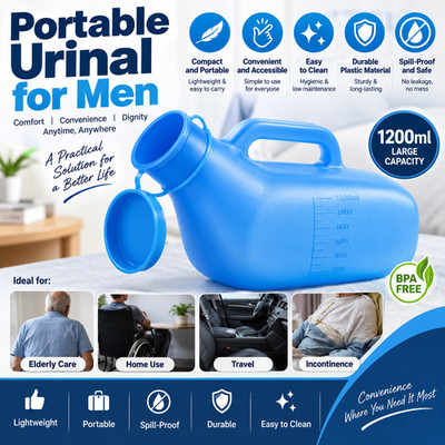 1pcs Urinals for Men 1200ml Thick Plastic Mens Bedpan Bottle with Lid Pee Cont