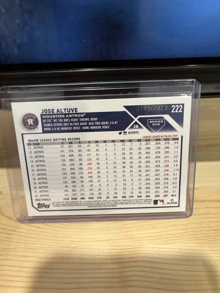 2023 Topps Series 1 Jose Altuve Gold #’d  2023 - Image 2 of 2