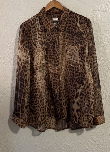 Chico's Bluse mit Knopfleiste Leopard Damen 2 L 12 braun Animalprint transparent klassisch - Bild 1 von 9