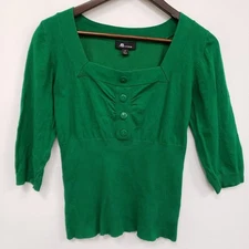 AB Studio Womens Y2K Preppy Babydoll Top Size M Kelly Green Office Square Neck