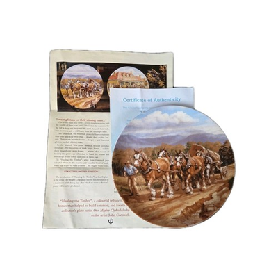 #ad 1994 John Cornwell Ceramic Plate Our Mighty Clydesdales Hauling The Timber AU $25.00