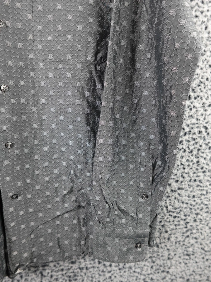 Camisa de Vestir Zanella Hecha en Italia Talla M Gris Patrón Geométrico Herbert Point Foto 4 de 4