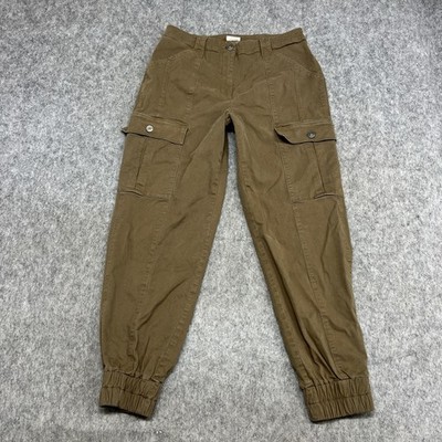 Cinq A Sept Cargo Jogger Pants Womens 6 Brown Twill Elastic Cuff Utility Pockets