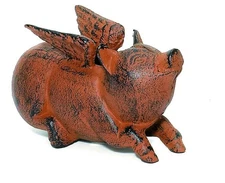 Antique Flying Pig Cast Iron Statue Home Decorative Collectible