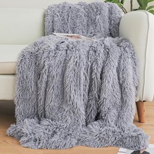 Gray Faux Fur Throw Blanket 50" x 60" Shaggy Plush Gray Faux Fur Throw Blanket