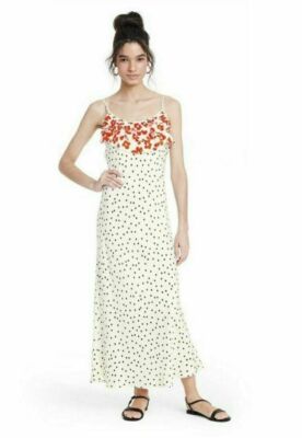 RIXO Target Black Polka Dot Slip Dress, sz 4X PLUS WHITE NEW