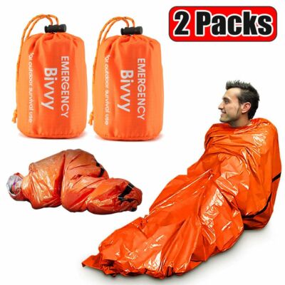 2 Packs Emergency Sleeping Bag Thermal Waterproof Outdoor Survival