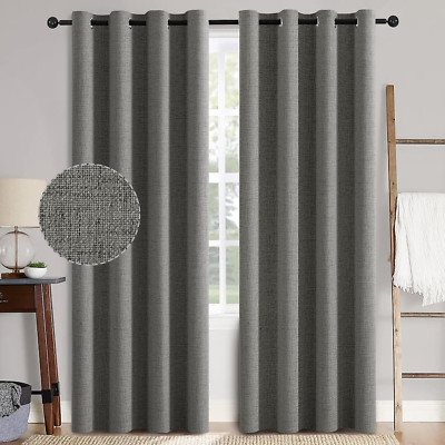 Luxury Dark Grey 100% Blackout Linen Texture Curtains 52x96 Inch (2 Panels)