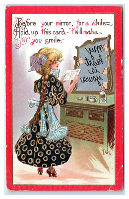 Postcard- DWIG MIRROR -  BEFORE YOUR MIRROR FOR A WHILE HOLD UP THIS CARD 'TWILL