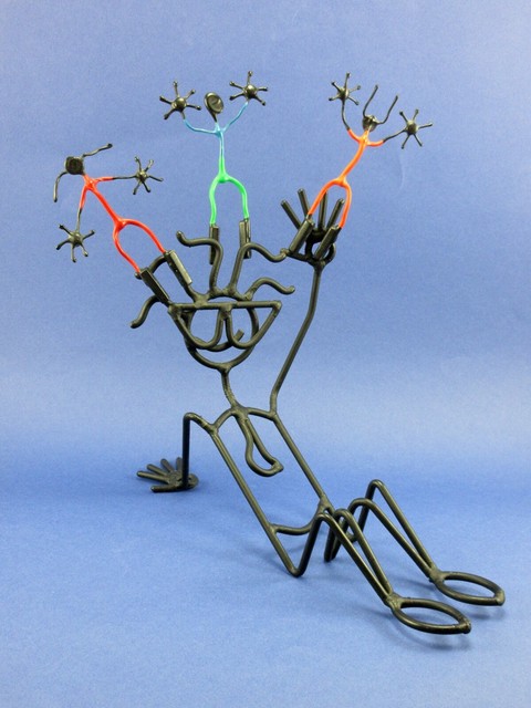 VINTAGE FOLK ART METAL BUSINESS CARD HOLDER MAN & 3 BENDY BENDABLE STICK FIGURE! | eBay