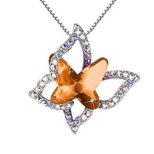 Nmdmisc Butterfly Birthstone Crystal Necklace - Silver Tone with 18" 2" Chain -