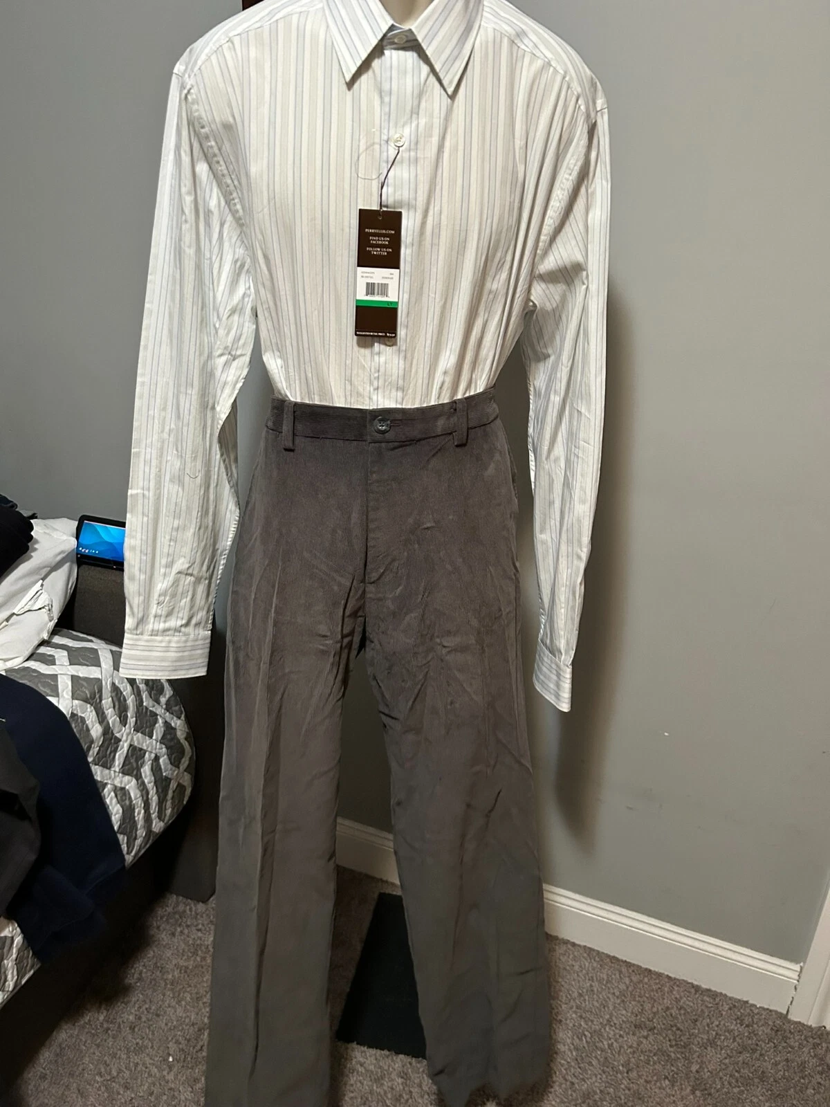 ASHWORTH DARK GREY FLAT FRONT CORDUROY PANTS 38/32 $69.00