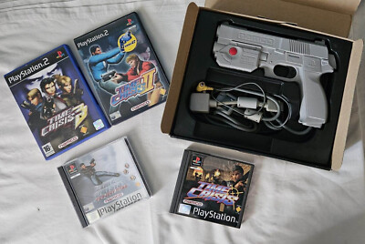 Playstation 1 + 2 PS1 + PS2 G CON 45 Gun + 4 Spiele Bundle RAR Rarität OVP 9