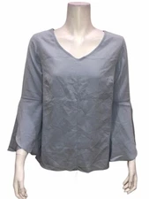 H by Halston Textured Georgette Top with Tulip Bell Sleeves Misty Blue Size 8 