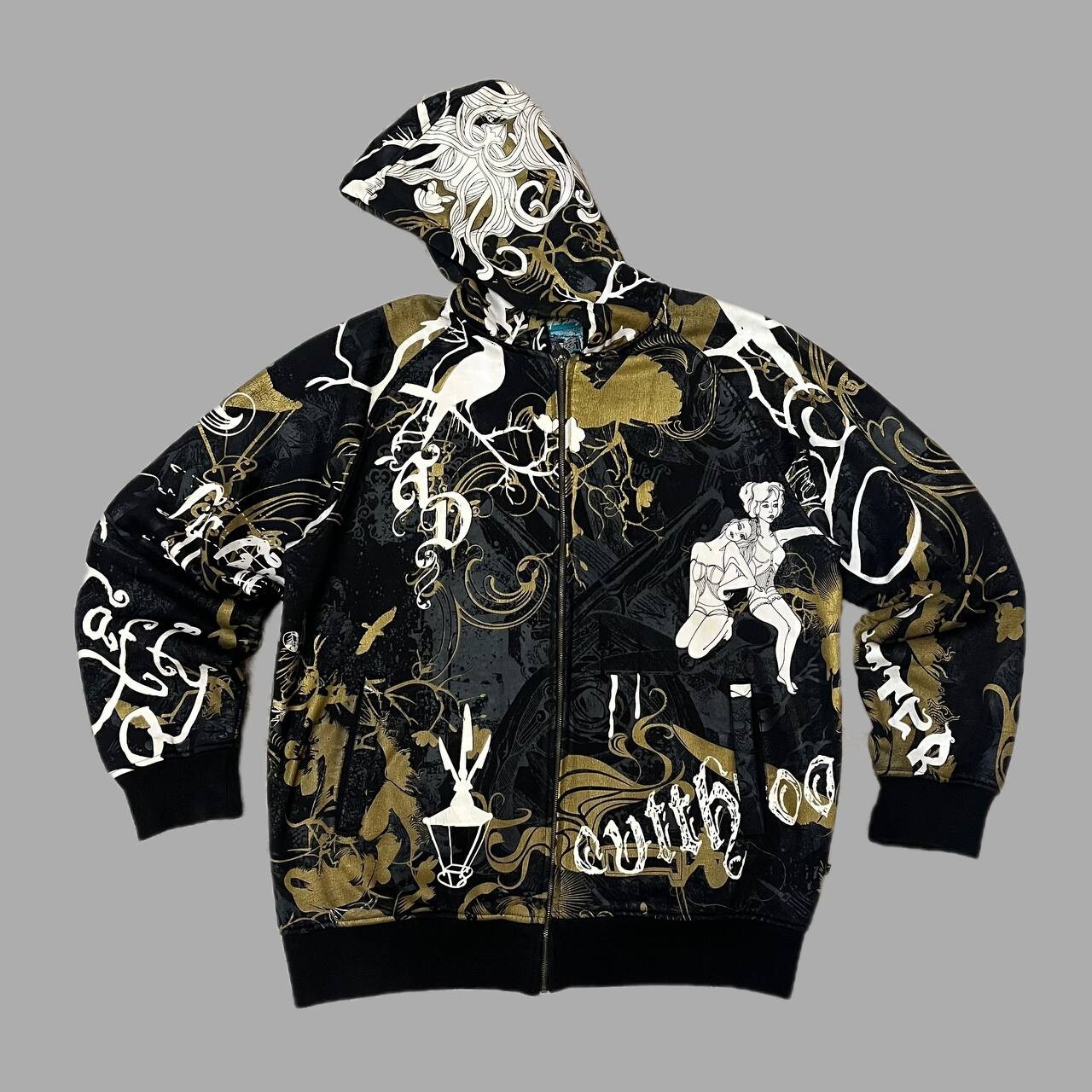 Artful Dodger Hoodie Rare Full Zip All Over Print Black/Red/White