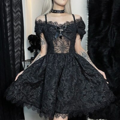 Sexy Patchwork Mesh Corset High Waist Pastel Dress Women Gothic Dress Goth  | eBay
