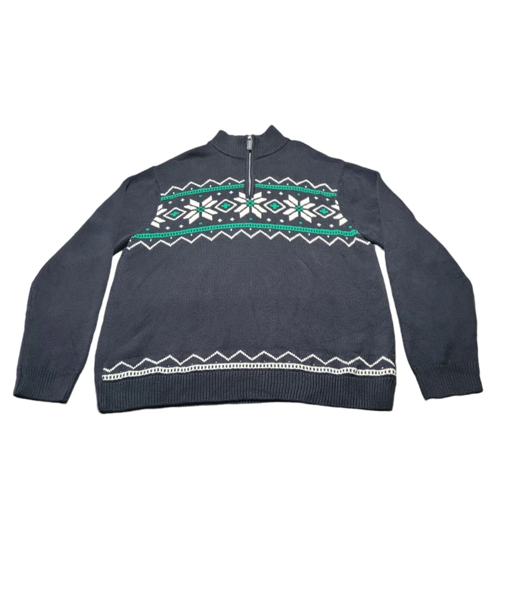 CHAPS Mens Size L Knit Sweater Long Sleeve 1/4 Zipper Holiday Winter Lodge  | eBay