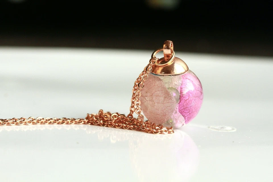 Kette Hortensie Blüten rosa Seifenblasen Geschenkidee Frau Freundin Mutter - Bild 4 von 4