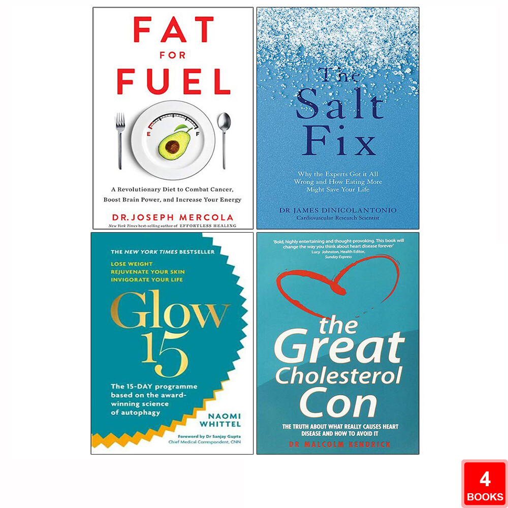 Fat for Fuel, Salt Fix, Glow15, Great Cholesterol Con 4 Books Collection Set NEW