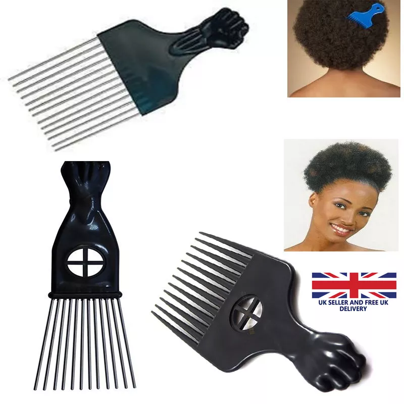 Afro Comb with Black Fist Metal or Plastic African hair Pik Professional Styling
