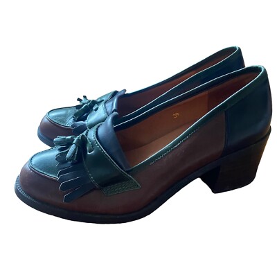 Office London Size 39 Green Brown Faux Leather Chunky Tassel