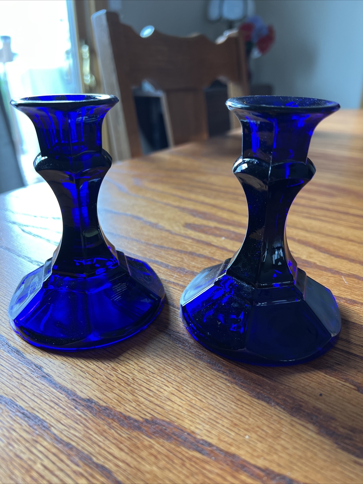 Vintage Cobalt Blue Candle Taper Holders Libbey Glass Worthington (2)