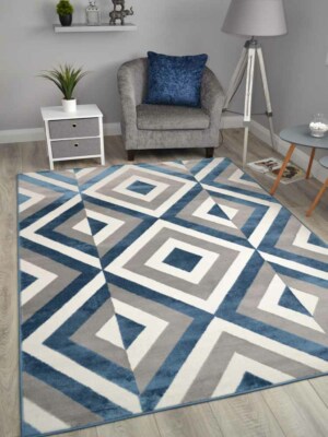 Neu Modern Blau Weich Günstig Bodenteppiche Klein Extra Groß Flur Läufer Wohnzimmer