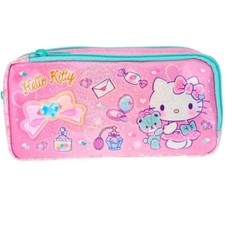 Hello Kitty Shiny 2-Zipper Case Pen Pencil Stationery Holder Makeup Bag Pouch
