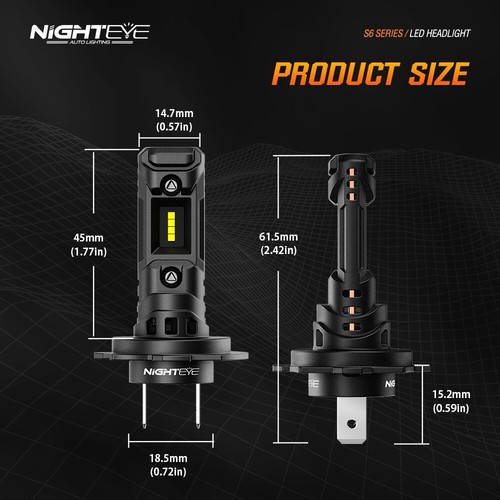 NIGHTEYE 2X H7 LED Headlight Bulbs Kit 50W 14000LM Hi-Lo Beam 6500K Super Bright - Picture 11 of 11