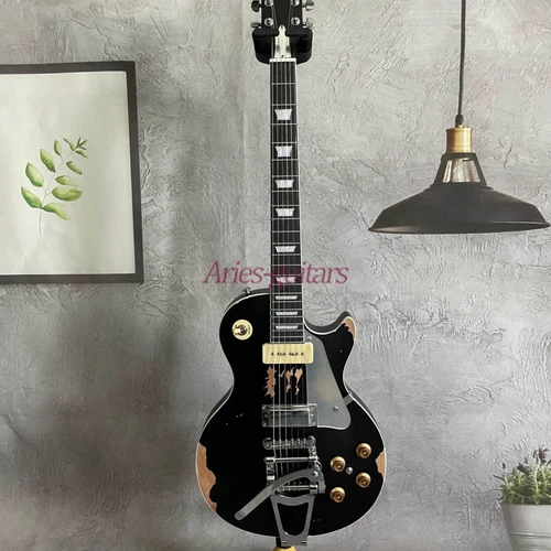 Neil Young LP Old Black Heavy Relic Electric Guitar P90+H Pickups Big Vibrato